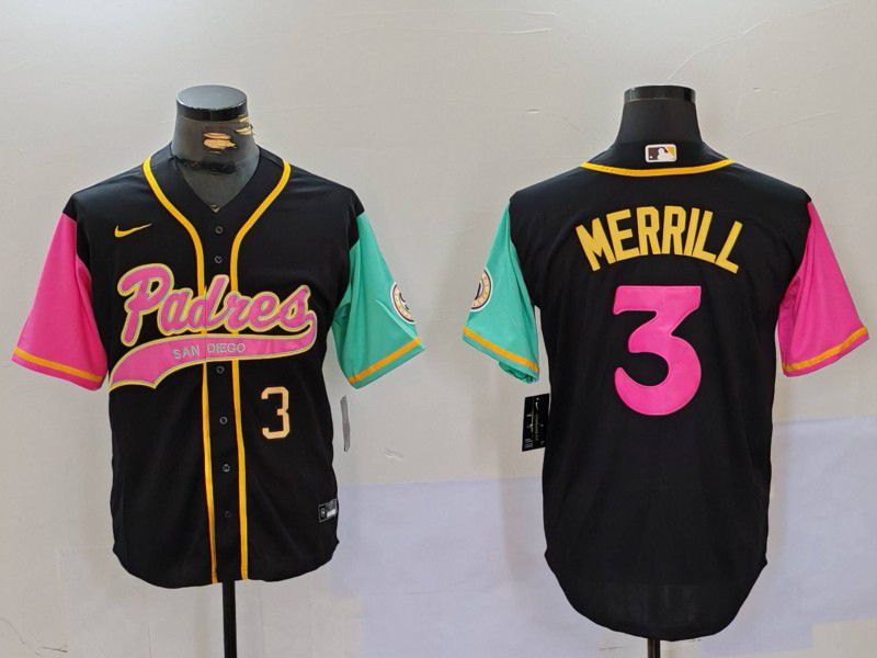 Men San Diego Padres #3 Merrill Black Joint Name 2024 Nike MLB Jersey style 6